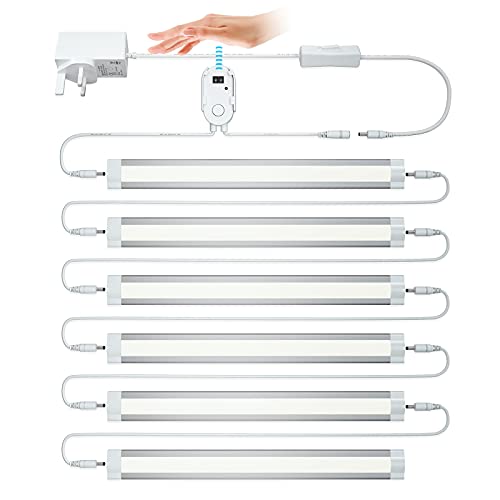 Lámpara LED con sensor de movimiento para debajo del gabinete, luz blanca fría, luz diurna regulable, luces de cocina para debajo de las unidades, paquete de 6 unidades Cover
