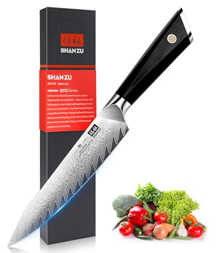 SHAN ZU Cuchillo Universal 15cm, Cuchillo de Cocina Damasco de Acero 10Cr15MoV Japones, Cuchillo Chef de 6 Pulgadas, Cuchillo de Cocinero con Mango G10, Ultra Afilado