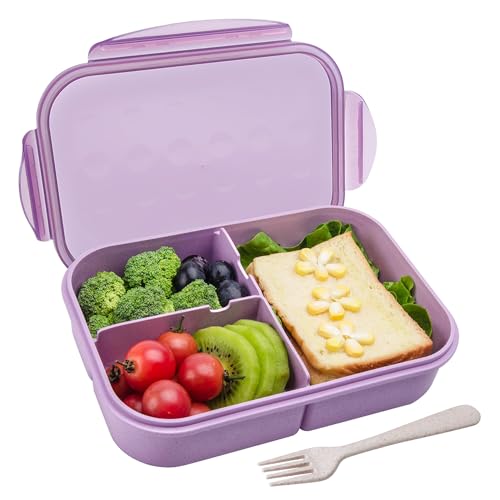 Itopor® Ideal Leak-Proof Bento Box for Kids,Wheat Fiber Materials Lunch Box Kids,Durable BPA-Free Lunch Containers with Utensils,Microwave & Dishwasher Safe Bento Box Adult (Purple 1300ml)