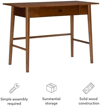 Linon Samantha 1-Drawer Mid-Century Wood Desk with Rounded Legs in Walnut Brown