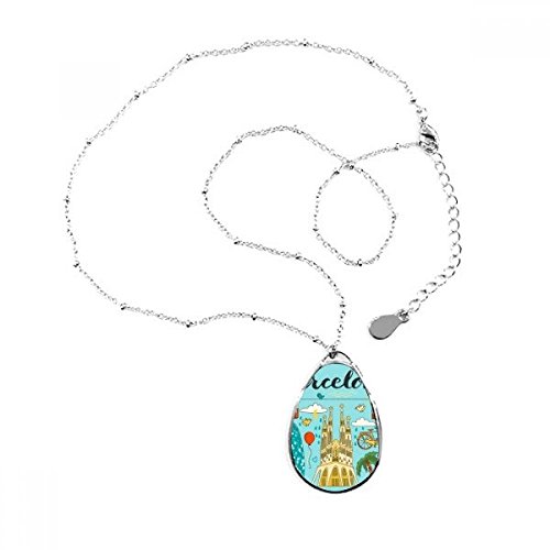Collier Sagrada Familia Barcelone : pendentif goutte homme avec chaîne en acier
