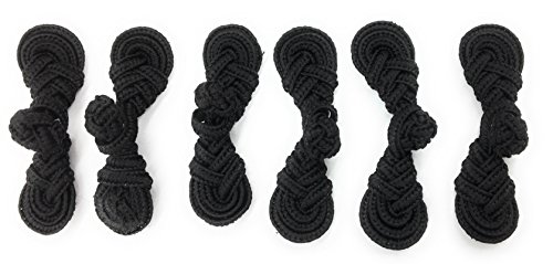 6 Decorative Black Chinese Frogs 2" x 1/2''- Fasteners Closure Cord Buttons (pineapple style ) , Sew Perfect Apparel Closure ,6 sets