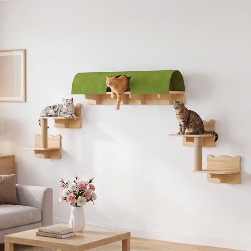Homiflex Cat Wall Shelves with Scratching Post and Tunnel