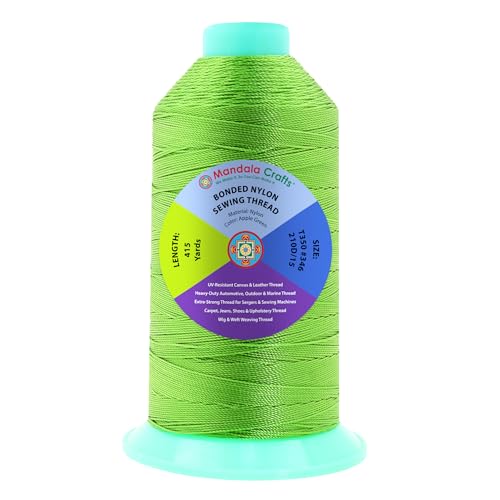 Mandala Crafts Size 346 210D T350 Apple Green Bonded Nylon Thread, 415 YDs
