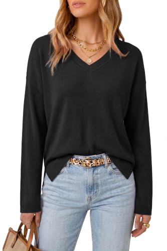 Image of Arach&Cloz Women's Wool Blend Oversized V Neck Fall Casual Pullover Sweater