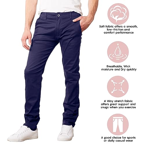Men's Flex Stretch Slim Fit Chino Pants, Classic Rayon Blend Pants with Multi Pocket 3 Pack4