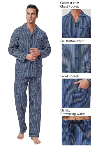 Image of GLOBAL Mens Pajamas Set, 100% Cotton Woven Drawstring Sleepwear Set with Top and Pants /Bottoms