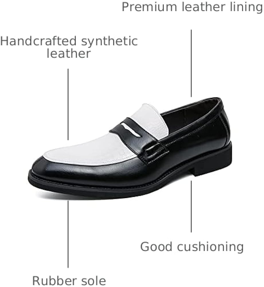 Amazon.com | HuitJours Men Black and White Loafers Penny Two Tone