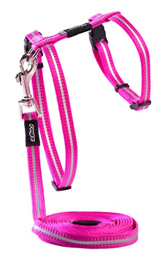 Rogz Reflective Nylon Cat Leash and Harness Combination Set, escape proof for walking and fully adjustable to fit most breeds, Pink