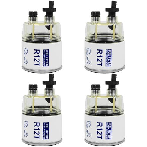4PCS R12T Fuel Filter Water Separator With Water Collection Bowl Fits for Diesel Engine & Gasoline Engine Replaces# S3240 R12T 120AT 18-7987 NPT ZG1/4-19