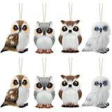 8 Pieces Christmas Hanging Owl Ornament Cute Furry Christmas Owl Ornaments Plush Animal Ornament Woodland Christmas Tree Decoration for Party Holiday Xmas Tree Home Decoration