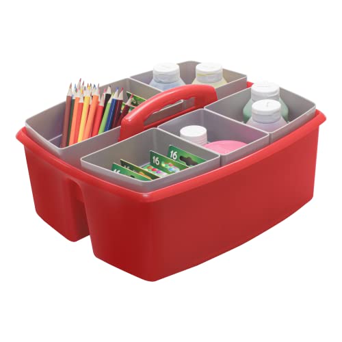 Image of Storex Large Classroom Caddy with Cups, 13 x 11 x 6.575 Inches, Red, Case of 2 (00981U02C)