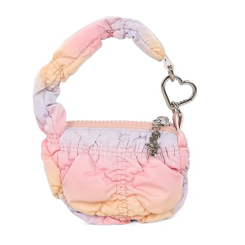 Super Mini Quilted Bag Puffer Wristlet Clutch Purse Nylon Padded Women's Handbags Evening Bag Charm Lipstick bag (Pink)