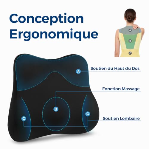 Retazly Coussin Lombaire en Mousse à Mémoire de Forme, Améliore la Posture et Soulage le Bas du Dos, Coussin Dorsal Ergonomique pour Voiture, Chaise Bureau, Housse Amovible et Sangles Ajustables, Noir – vue 2