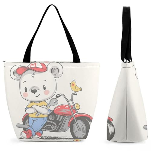 Sac à main pour femme Ours Moto grand sac de shopping et bandoulière de voyage 28.5x18x32.5cm