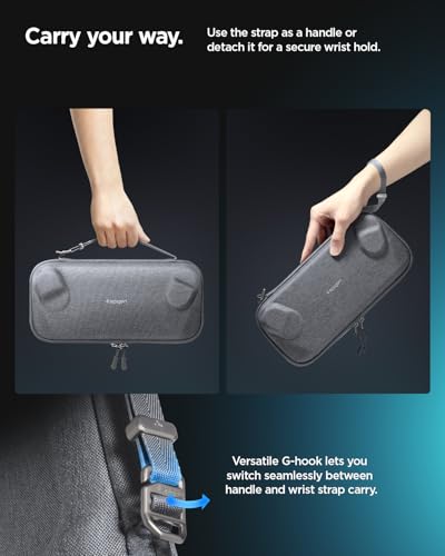 Spigen Klasden Gaimg Tasche Kompatible mit ASUS Rog Ally / Rog Ally X / MSI Claw A1M / MSI Claw 7AI+ Pouch mit Zwei Trageoptionen und Handschlaufe - Anthrazitgrau