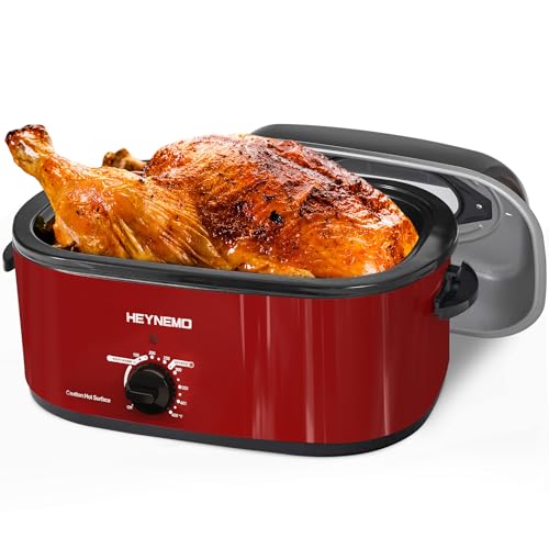 Image of 22 Quart Electric Roaster Oven with Viewing & Self-basting Lid, Turkey Roaster Oven with Removable Pan and Rack, RED