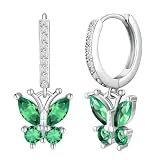 Pendientes mujer plata pendientes de plata pendientes colgantes brincos femininos Esmeralda Piedra de Nacimiento con caja de regalo (Verde Esmeralda)