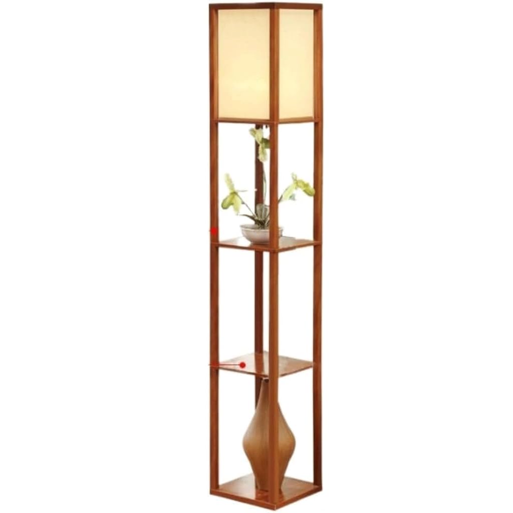 Lámpara de pie de madera de estilo chino con estante de almacenamiento para salón