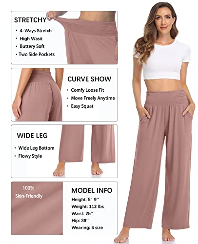 Image of TARSE Womens Wide Leg Pants Casual Loose Yoga Sweatpants Comfy Lounge Pajama Flowy Pants Pockets