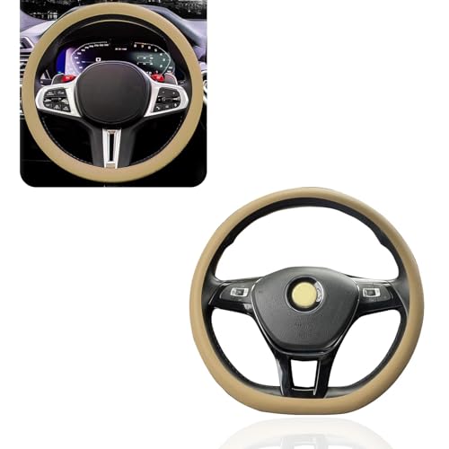 Crynod 1 PC Car Steering Wheel Cover, 14.96\" Silicone Non-Slip Textured Steering Wheel Cap, Comfortable Touch Decorative Accessory for All Seasons, Compatible with Cars, Trucks, Vans, SUVs (Beige)