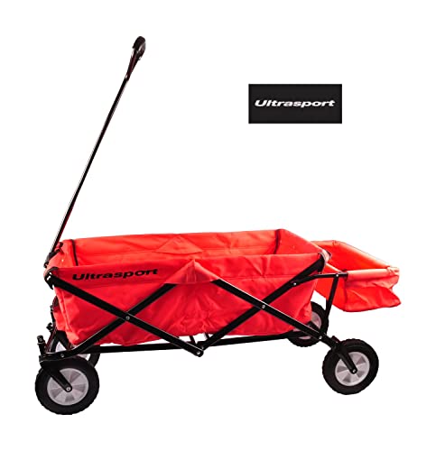 BURI Ultrasport Faltbarer Wagen Bollerwagen Handwagen - Strand Transportwagen mit Seitentasche Picknickwagen Handkarre mit Transporthülle, Rot bis 55kg – Bild 5