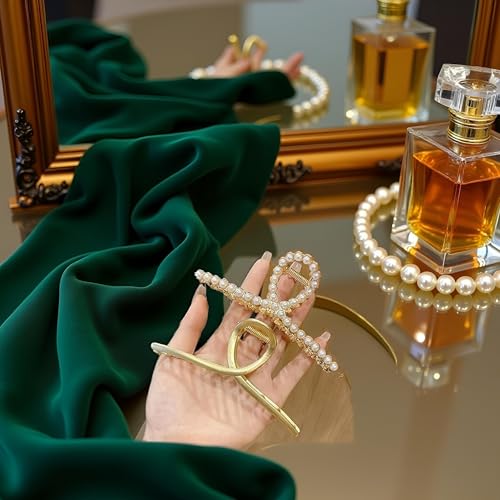 2 Piezas Pinzas para Cabello Grandes de Metal con Perlas en Oro Mate para Mujeres miniatura 4