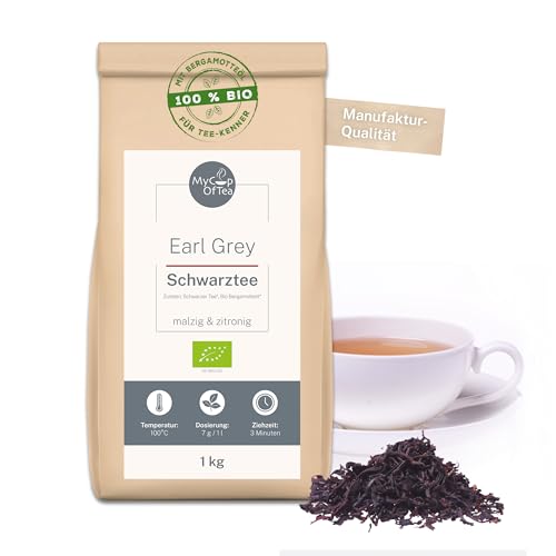 Earl Grey Tee lose 1 kg - Hochwertiger Bergamotte Schwarztee - malzig & zitronig - Schwarzer Tee lose aus ökologischem und fairem Anbau – MyCupOfTea