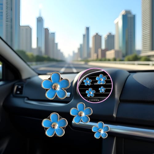 Image of 4Pcs Car Accessories Daisy Flowers Cars Air Freshener Vent Clips,4 Sizes Cute Cars Flowers,Clips,Girly Women Flowers Car Accessories,Refillable, Diffuser Air Fresheners Accessories (Blue)