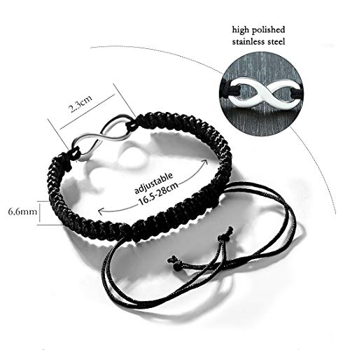 Image of MJartoria Couples Bracelets, Personalized Matching Bracelets for Couples His and Hers, Sign Handmade Rope Braided Rhinestone, Stainless Steel BFF Bracelets for 2