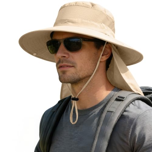 Image of ZOORON Sun Hats for Men Women Fishing Hat with Neck Flap,UPF 50+ Sun Hat Waterproof Wide Brim Bucket Hats for Safari Hiking
