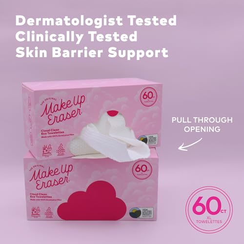 Image of MakeUp Eraser Cloud Clean Eco Towelettes, Certified 100% USDA Biobased Face Towel, Biodegradable Disposable Face Towelette, Dry Wipe Made From Ultra Soft, 100% Eucalyptus Fibers, 60ct., 1 pack