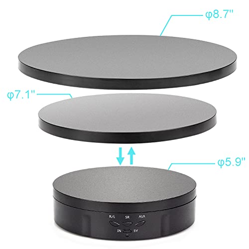 Leadleds 3 in 1 Rotating Display Stand 5V Electric 360 Degree Turntable with Remote Control for Photography and Video Shows (Black)