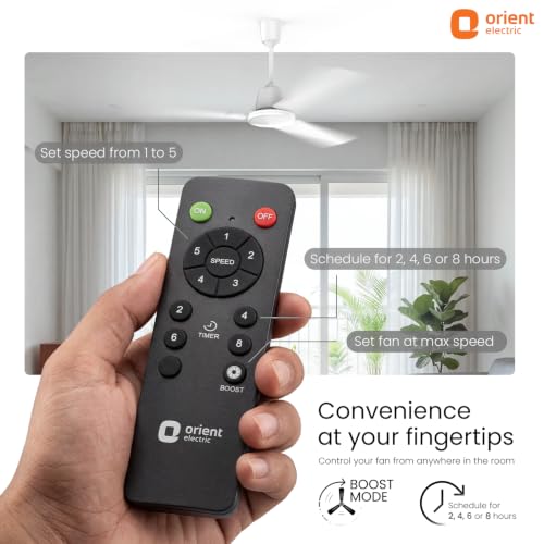 Image of Orient Electric Apex Swift 1200mm BLDC Ceiling Fan with Remote | BEE 5 Star Rated | High Speed, Energy Saving Motor | 210 CMM Air Delivery | Inverter Compatible | 3 Year Warranty by Orient |White