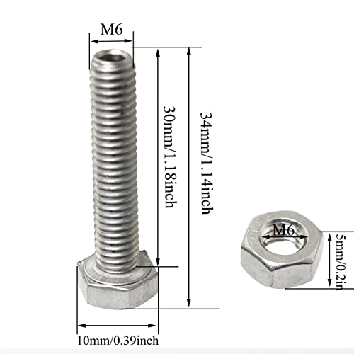 Image of 2pcs Cylindrical Hollow External Hexagon Screw 304 Stainless Steel Lamp Threading Screws Through Hole Bolt M6x30