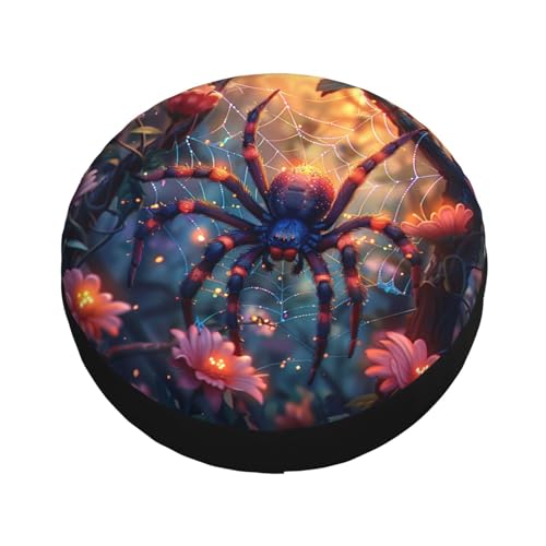 Image of Halloween Spare Tire Cover Spider with Flower Tire Cover Universal Wheel Protectors Wheel Covers for Rv Camper Travel Trailer SUV Truck 16 Inch