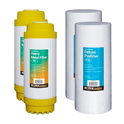 Rotek Water System Whole House Water Filtration Set | 2-Stage Water Filter System | 2SED, 2KDF | Clean Water | Sediment, & Heavy Metal Filter | 2 Year Supply | 4.5" x 10" Universal Replacement Filter