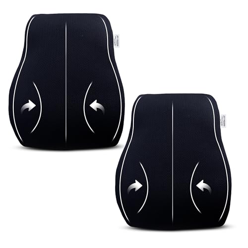 Image of GADDA CO Memory Foam Lumbar Back Support Pillow for Office Chair & Car|Orthopedic Back Rest Cushion for Lower Back Pain Relief & Posture| Car Seat Back Support | 2-Year Warranty, Mesh Black, Pack of 2