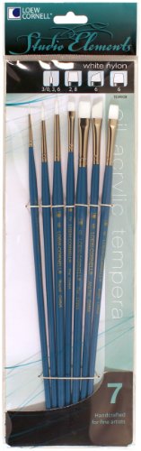 Loew-Cornell 1024939 Studio Elements White Nylon Long Handle Mixed Small Brush Set