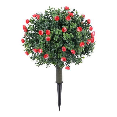 2 Roses Artificielles Rouges et Blanches en PE 50 cm avec Piquet pour Décoration Extérieure