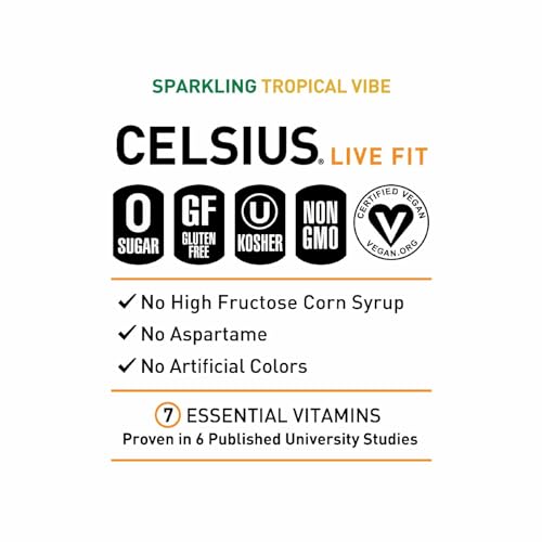 Image of CELSIUS Sparkling Tropical Vibe, Functional Essential Energy Drink, 12 Fl Oz (Pack of 4)