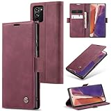 Sojlecyu Handyhülle für Samsung Galaxy Note 20 4G / 5G hülle Premium PU Leder Cover Klapphülle Tasche Flip Hülle Magnet Kartenfach Ständer Schutzhülle für Samsung Galaxy Note 20 4G / 5G, Weinrot