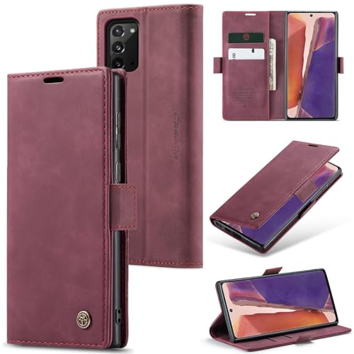 Sojlecyu Handyhülle für Samsung Galaxy Note 20 4G / 5G hülle Premium PU Leder Cover Klapphülle Tasche Flip Hülle Magnet Kartenfach Ständer Schutzhülle für Samsung Galaxy Note 20 4G / 5G, Weinrot