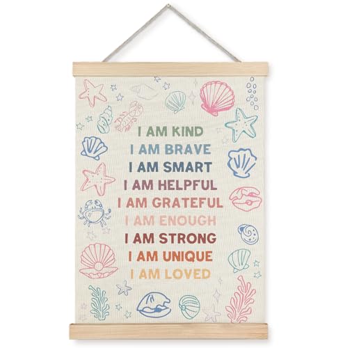 Image of Yomisex Ocean Under the Sea Nursery Kids Wall Art Poster, Positive Affirmations for Kids, Preppy Coastal Beach Nautical Wall Art Framed for Nursery Classroom Boys Girls Room Playroom Decor, 12x16 Inch