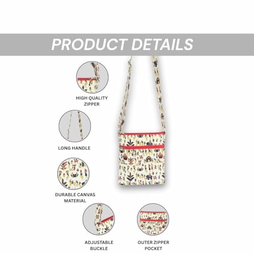 Image of GREEN CRAFT Canvas Sling Bag for Women | (8 X 9) Inch | Sling Bag Series, Shopping & College Bag with Adjustable Strap - Multicolor