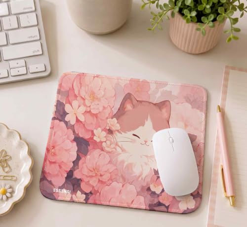 Image of Mouse Pad for Laptop & Desktop | 9x7 Inch Anti-Fray Stitched Edges | Non-Slip Rubber Base | Desk Setup Accessory for Students, Gamers & Professionals (Pink Kitty)