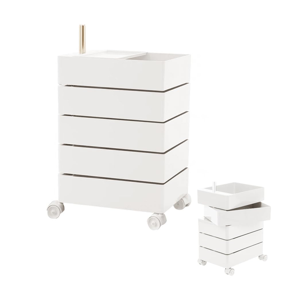 LWWJJ Drawer Chest with Wheels, 5 Tier End Side Table & Bedside Furniture, Drawers End Table, 360° Rotating and Removable Storage File Cabinet with