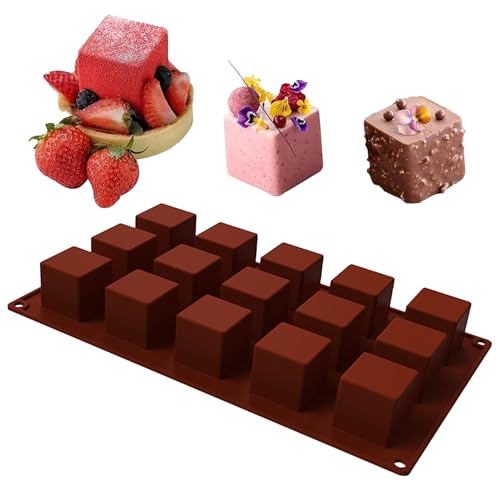 Molde de silicona para galletas de chocolate - moldes cuadrados de silicona | moldes de chocolate de 15 cavidades para pudín, jalea, praliné, moldes para cubitos de hielo - Molde cuadrado