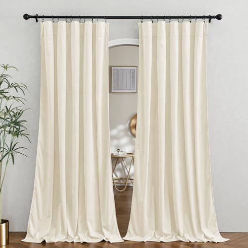 Image of RYB HOME Velvet Room Divider Curtains 84 inches, Noise Reduce Barrier for Nursery, Large Window Curtains for Sliding Glass Door /Storage /Space Room, Ivory, W 62 x L 84, 2 Panels Set