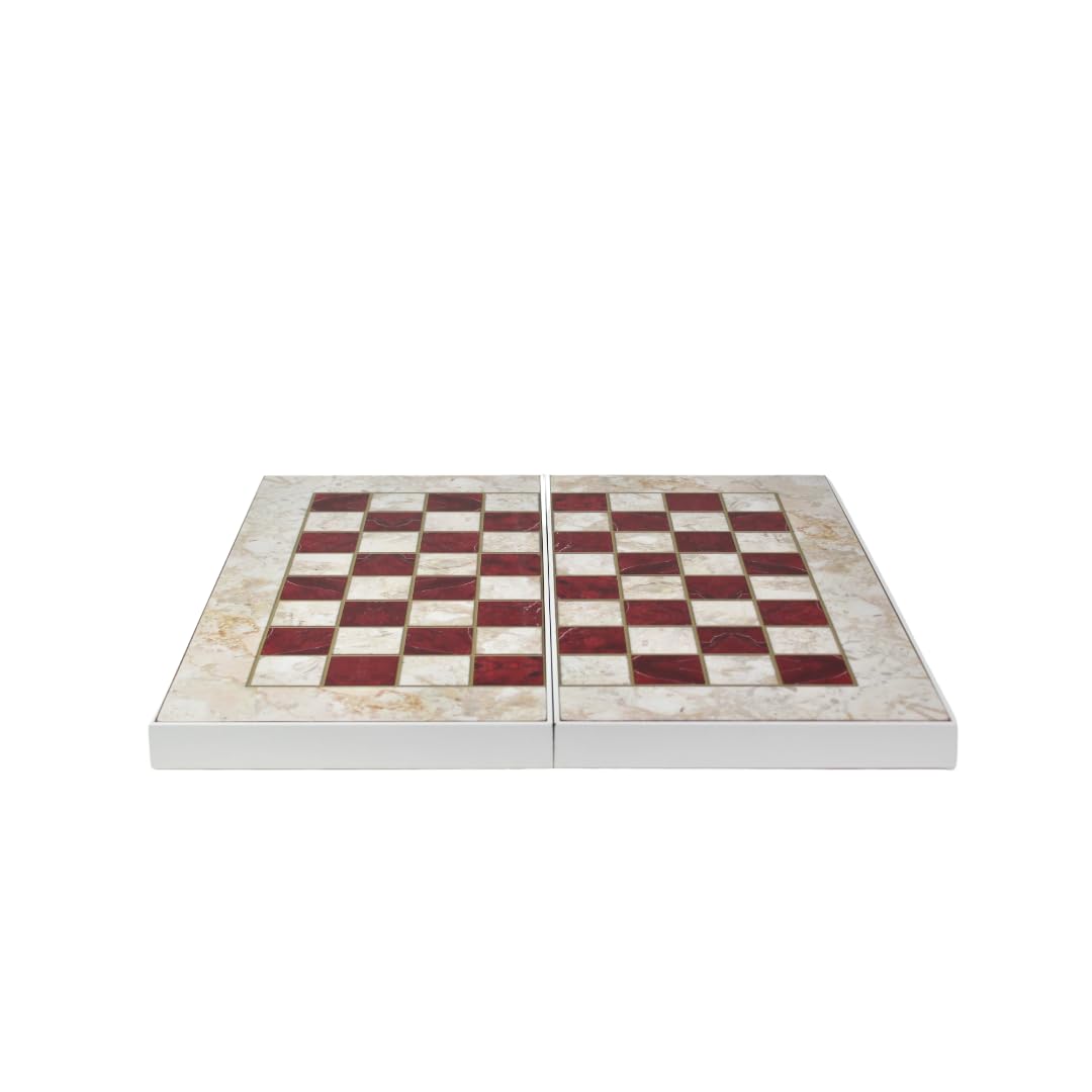 Set Backgammon in legno con design in marmo rosso, 48 cm